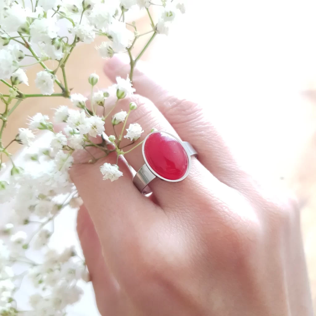 Bague Jade rouge acier