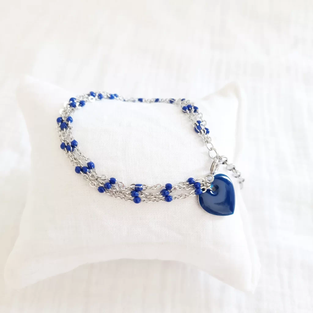 bracelet argenté bleu coeur