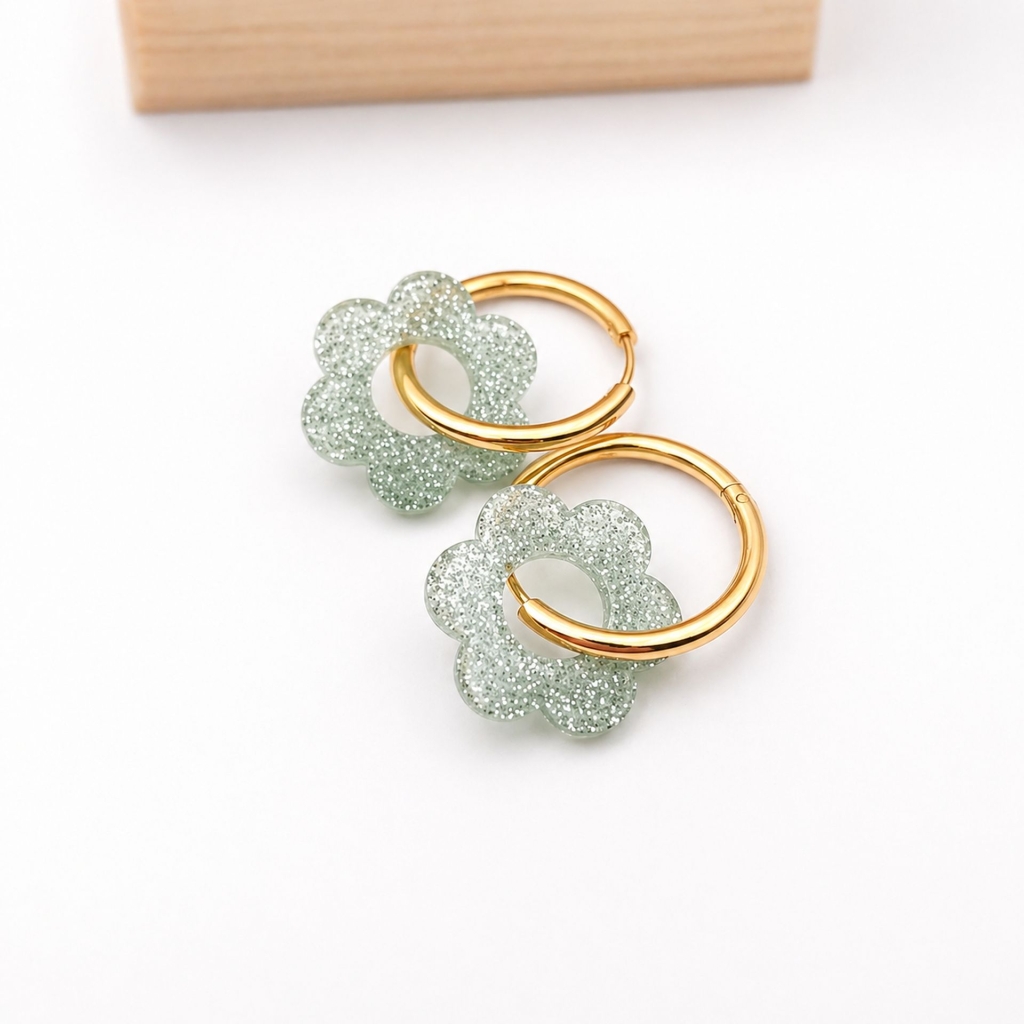 Boucles d’oreilles PailletéVertMousse Rosalie