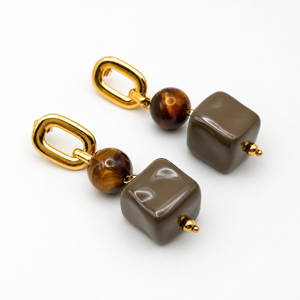 Boucles d'oreilles marron vert Flore