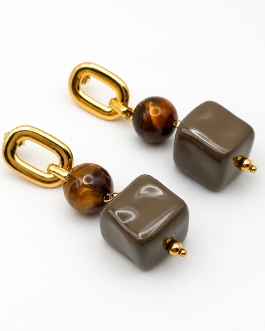 Boucles d'oreilles marron vert Flore