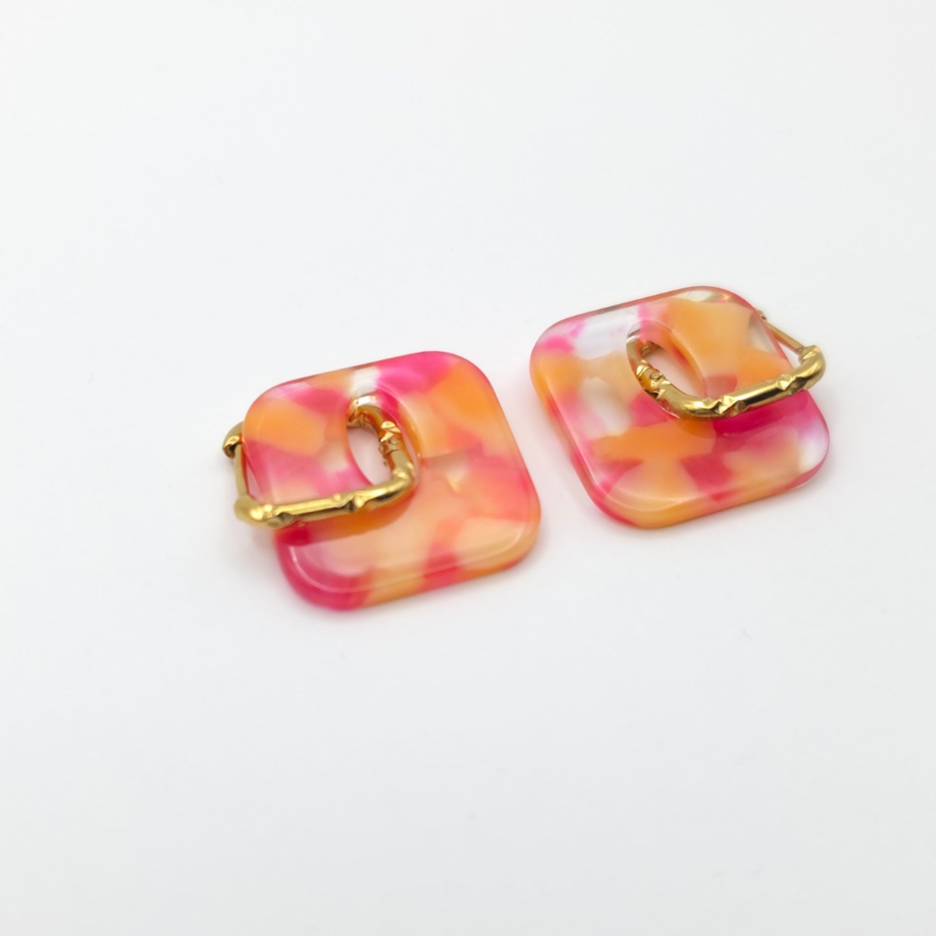 Rosalie carrée marbré rose foncé orange