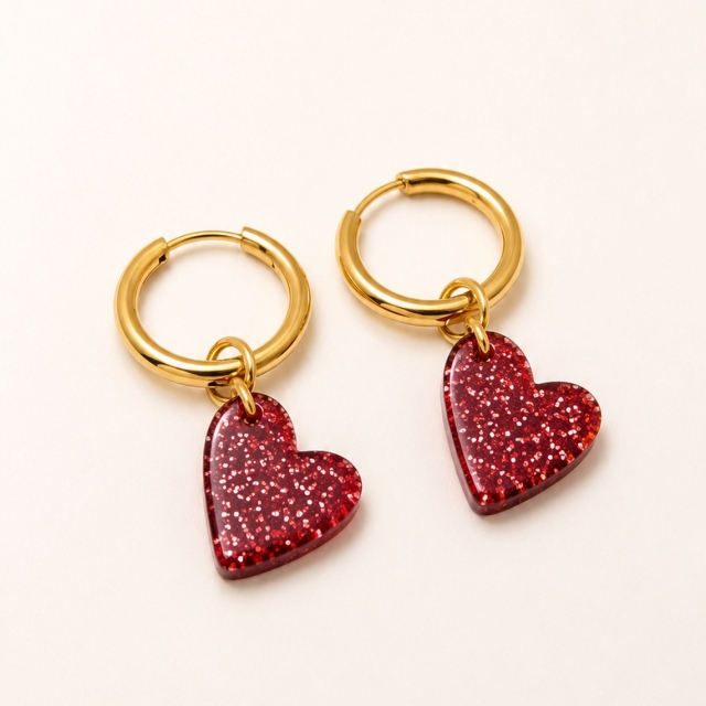 Boucles d’oreilles Kiss rouge paillette