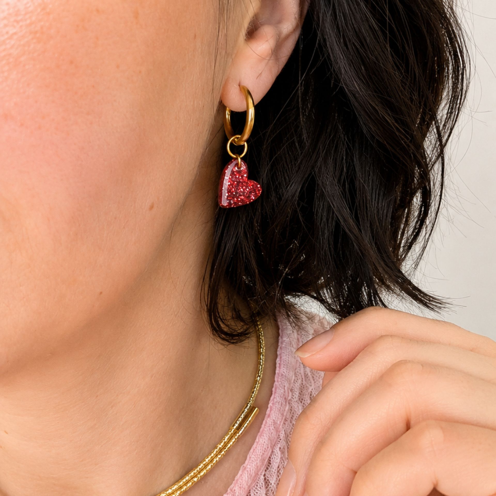 Boucles d’oreilles Kiss rouge paillette